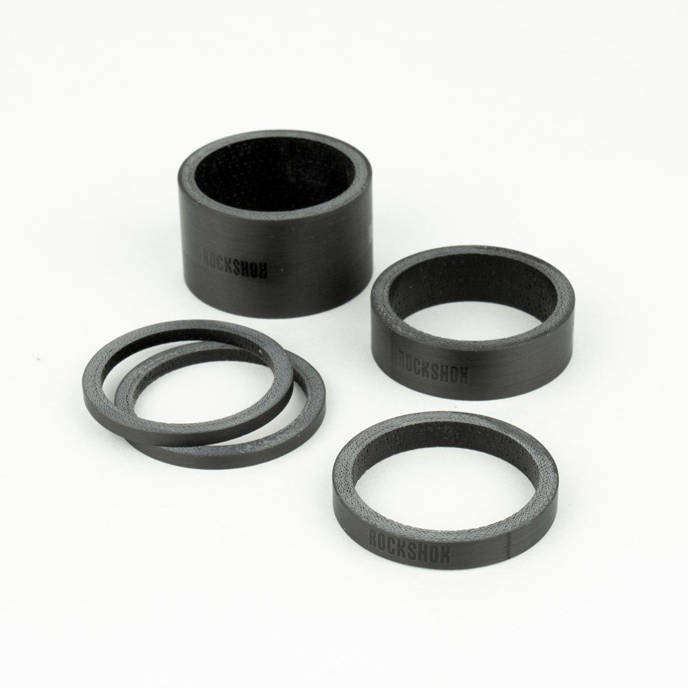 Set podložek RockShox pod představec - UD Carbon, lesklé černé logo (2.5mm x 2, 5mm x 1, 1